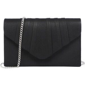 Women's 1-Velvet Black Evening Pleated Envelope Clutch Bag for Wedding Party